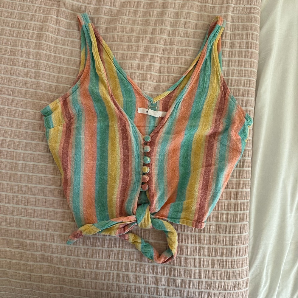 O'Neill Multicolor Striped Button Crop Top